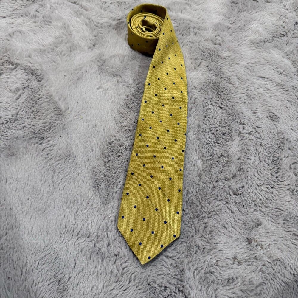 Brooks Brothers Yellow Silk Tie with Navy Polka Dot Pattern -‎ Made in Italy